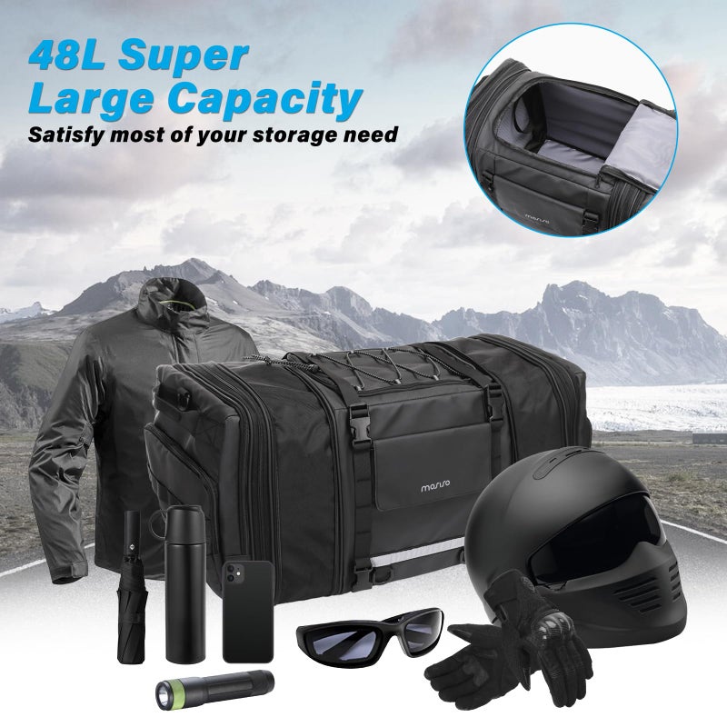 MOSISO Motorcycle Tail Bag  Expandable 32L-48L  Rain Cover & Shoulder Strap  Motorbike Storage Duffle  Black - Image 3